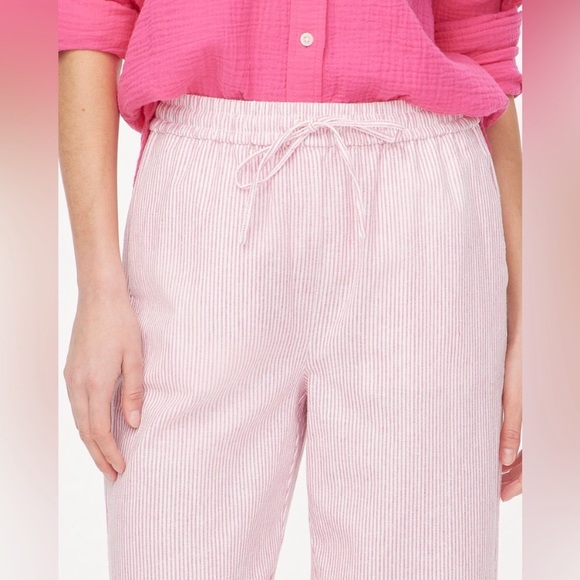 J. Crew 4 NWT Striped Linen-Cotton Drawstring Pant Pink White Pull on Pockets - Picture 2 of 13